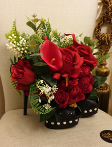 Luxury Stunning Couture Red High Heel Silk Flowers Creation